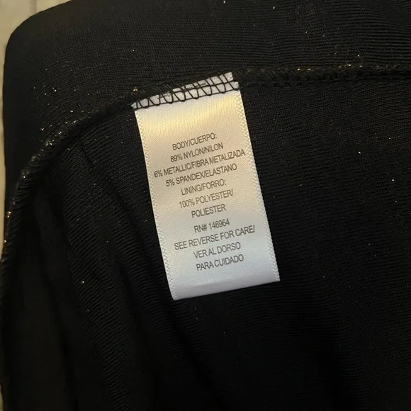 ROBBIE BEE SPECTACULAR SPARKLY BLACK WITH WHITE & GOLD ACCENTS FANCY MIDI DRESS - Picture 14 of 14